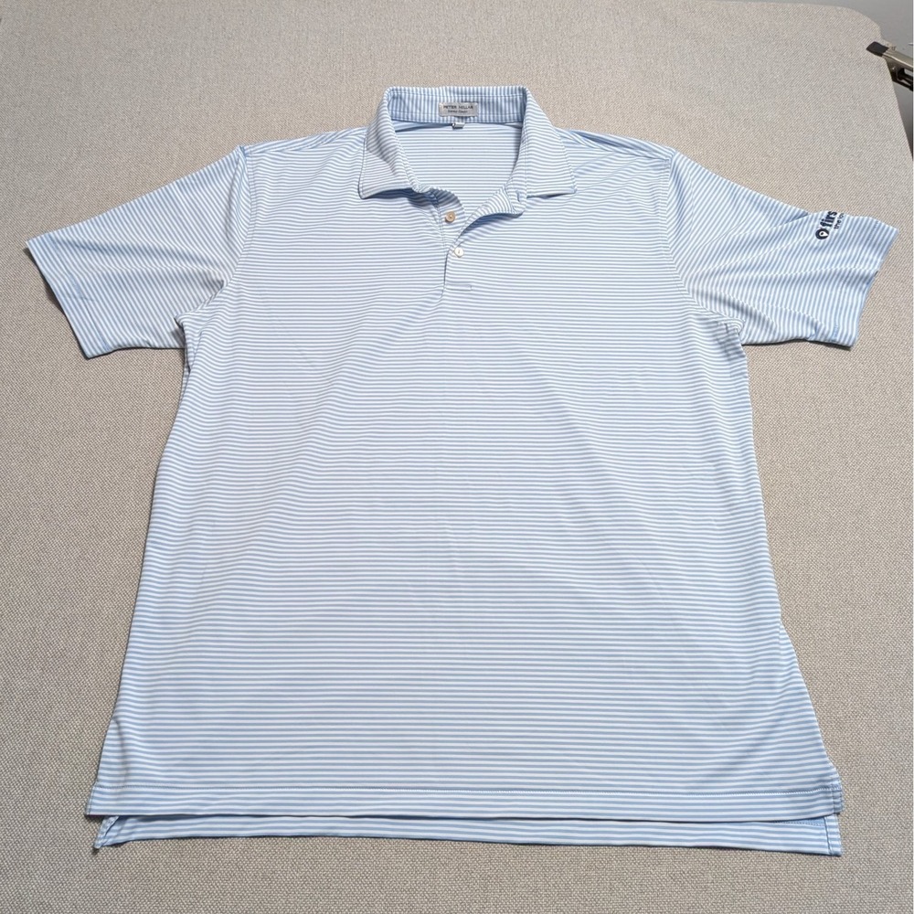 Peter Millar Men's XL Blue White Stripe Summer Comfort Polo Shirt